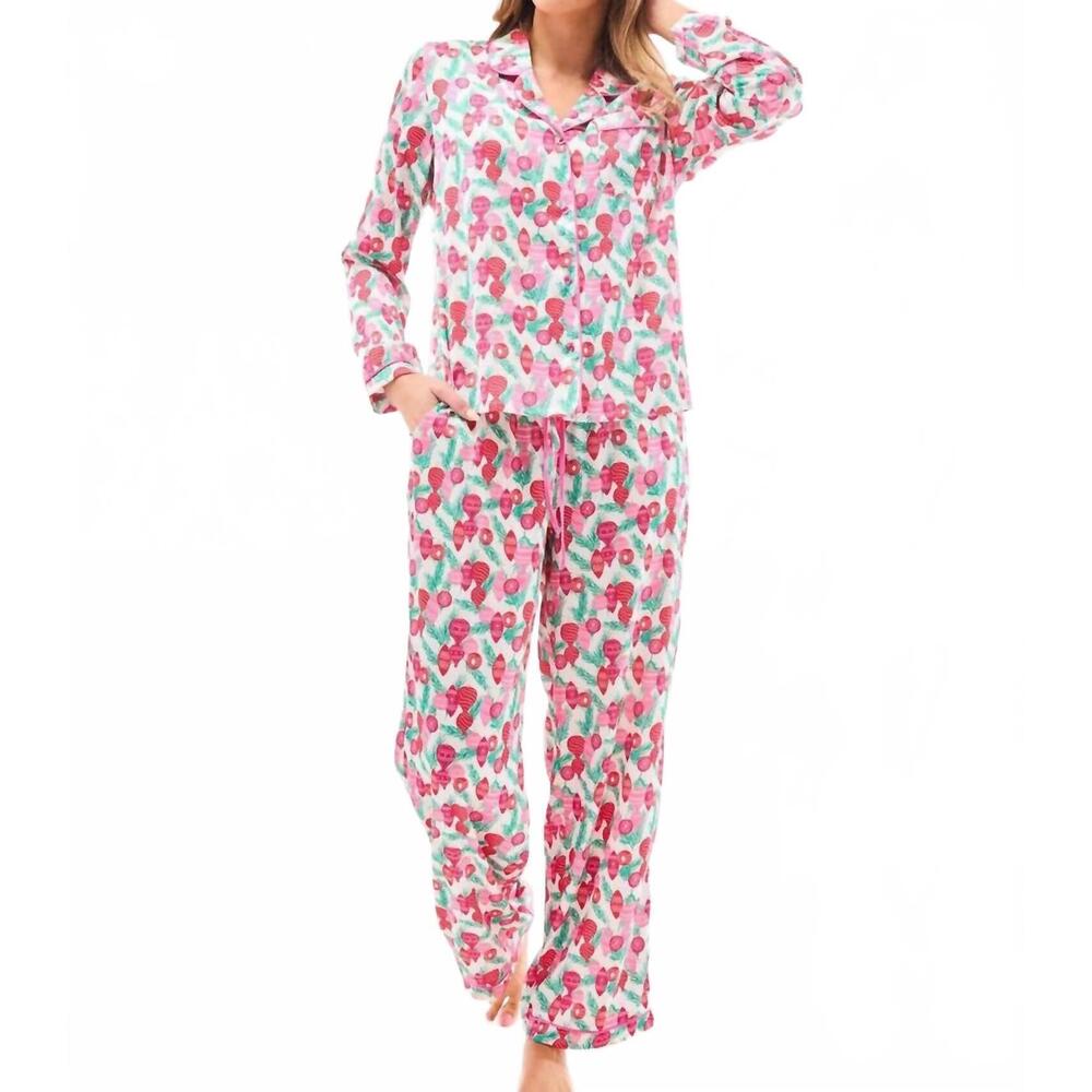 NEW MARY SQUARE tree charlotte trim pajama pant set in multi color